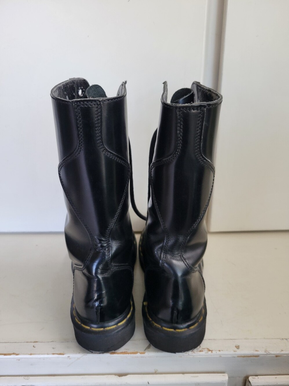 Vintage Dr Martens 9813 Combat Boots UK 6 Black Tall 14-Eye Lace Up Made England - Picture 7 of 14